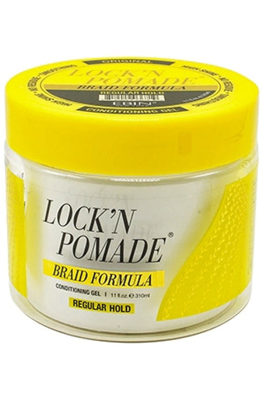 A container of EBIN BRAID FORMULA hair styling product with 'Regular Hold' label, predominantly yellow in color with white and black text.